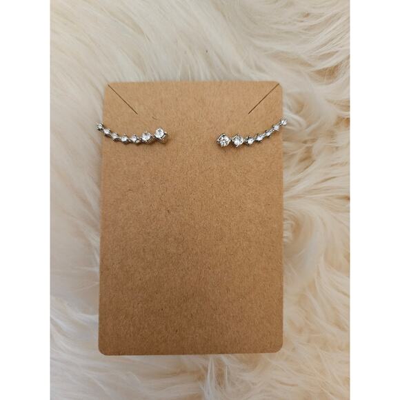 NEW Silver Crystal Rhinestone Ear Crawler Climber Fashion Earrings, 2 Pairs - Picture 3 of 6
